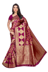 Art Silk Woven Saree In Rani Pink