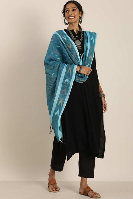 Blue Silk Blend Bhagalpuri Ikat Causal Dupatta