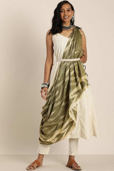 Olive Silk Blend Bhagalpuri Ikat Causal Dupatta