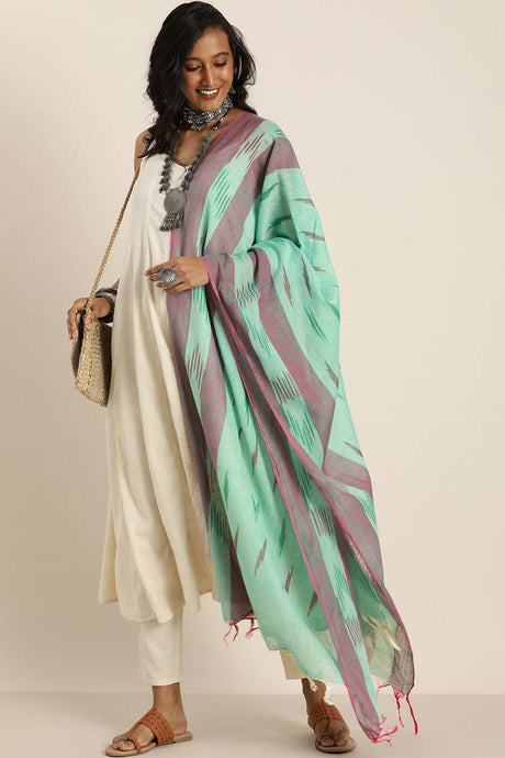 Green Silk Blend Bhagalpuri Ikat Causal Dupatta