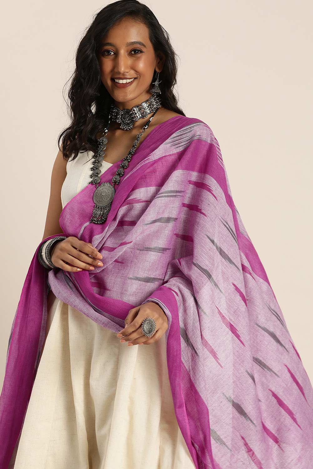 Purple Silk Blend Bhagalpuri Ikat Causal Dupatta