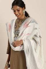 White Silk Blend Bhagalpuri Ikat Causal Dupatta