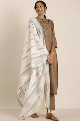 White Silk Blend Bhagalpuri Ikat Causal Dupatta