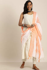 White Silk Blend Bhagalpuri Ikat Causal Dupatta