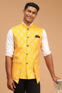 Buy Men's Yellow Silk Blend Self Woven design Nehru Jacket Online