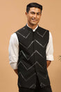 Buy Men's Black Mirror Work Nehru Jacket Online