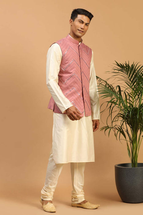 Buy Men s Onion Viscose Mirror Work Embroidered Kurta Pajama