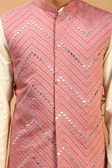 Buy Men's Onion Viscose Mirror Work Embroidered Kurta Pajama Jacket Set Online - Side