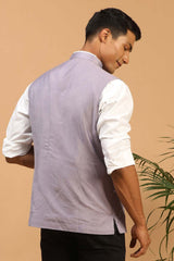 Buy Men's Purple Mirror Work Nehru Jacket Online - Front