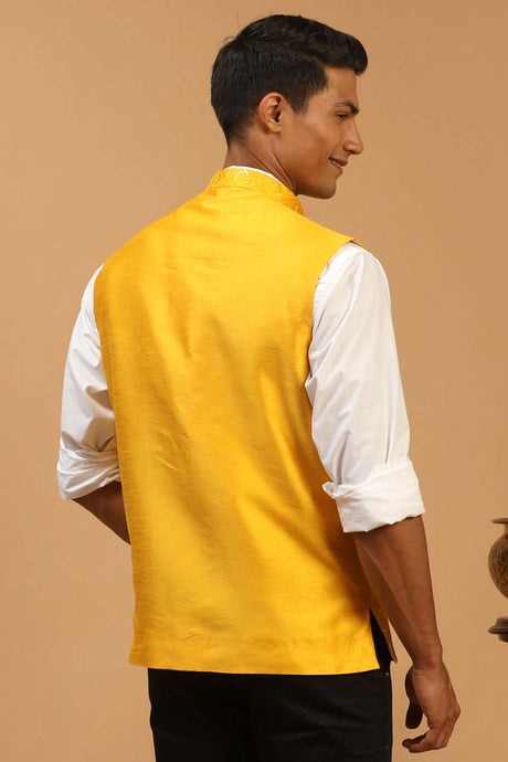 Men's Yellow Silk Blend Nehru Jacket