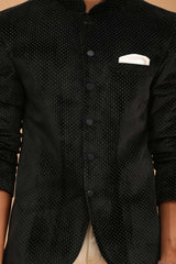 Buy Men's Black Velvet Polka Dot Print Jodhpuri Jacket Online - Side