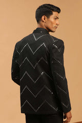 Buy Men's Black Viscose Mirror Work Embroidered Jodhpuri Jacket Online - Front