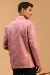 Buy Men's Onion Pink Viscose Mirror Work Embroidered Jodhpuri Jacket Online - Front