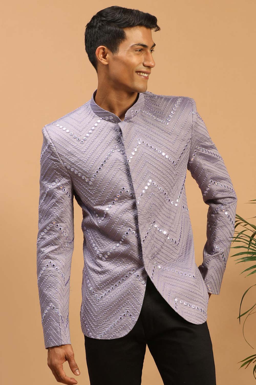 Buy Men's Purple Viscose Mirror Work Embroidered Jodhpuri Jacket Online