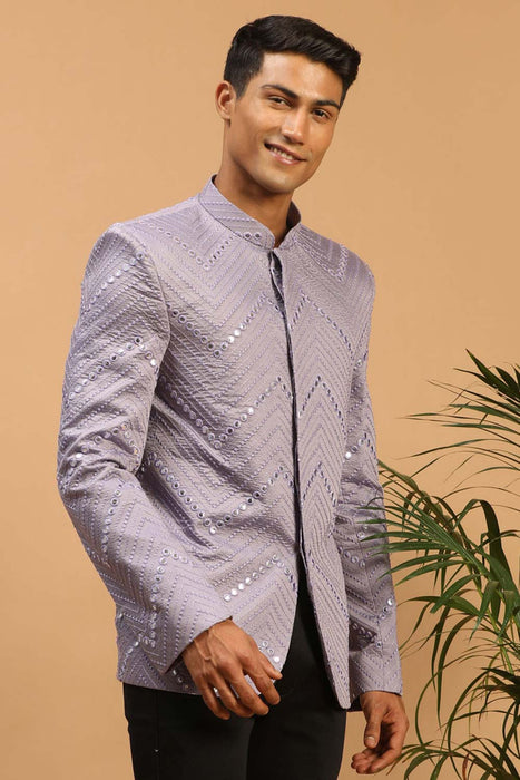Digital Printed Cotton Silk Jodhpuri Jacket in Pastel Green : MHG1773