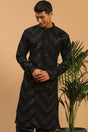 Buy Men's Black Georgette Mirror Work Embroidered Long Kurta Online