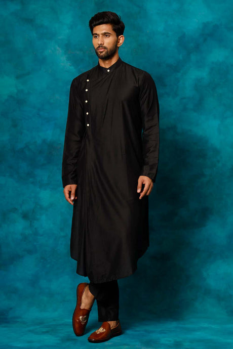 Men's Black Viscose Blend Kurta