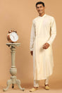 Buy Men's Cream Viscose Blend Solid Kurta Pajama Jacket Set Online