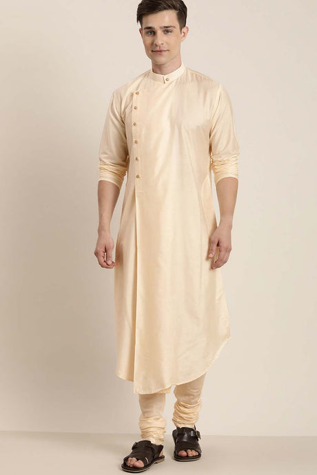 Men's Cream Viscose Blend Kurta Pyjama Set