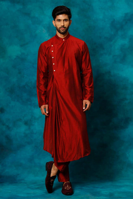 Men's Maroon Viscose Blend Kurta