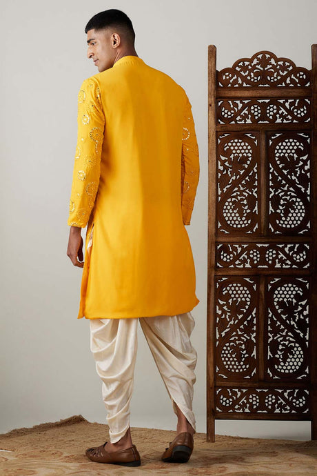 Men's Yellow Georgette Kurta and Dhoti Set