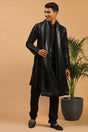 Buy Men's Black Viscose Mirror Work Embroidered Kurta Pajama Jacket Set With Dupatta Online