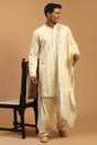 Buy Men's Cream Viscose Mirror Work Embroidered Pathani Set With Dupatta Online