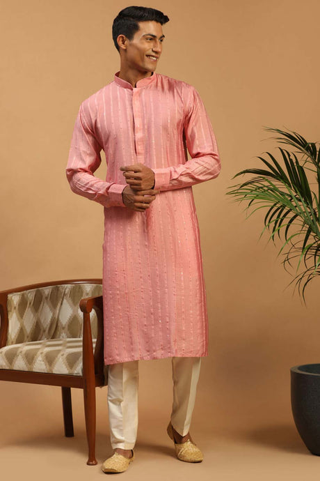 Buy Men's Purple And Cream Cotton Blend Sequin Emboridery Kurta Pajama Jacket Set Online