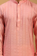 Buy Men's Purple And Cream Cotton Blend Sequin Emboridery Kurta Pajama Jacket Set Online - Side