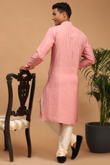 Buy Men's Purple And Cream Cotton Blend Sequin Emboridery Kurta Pajama Jacket Set Online - Front