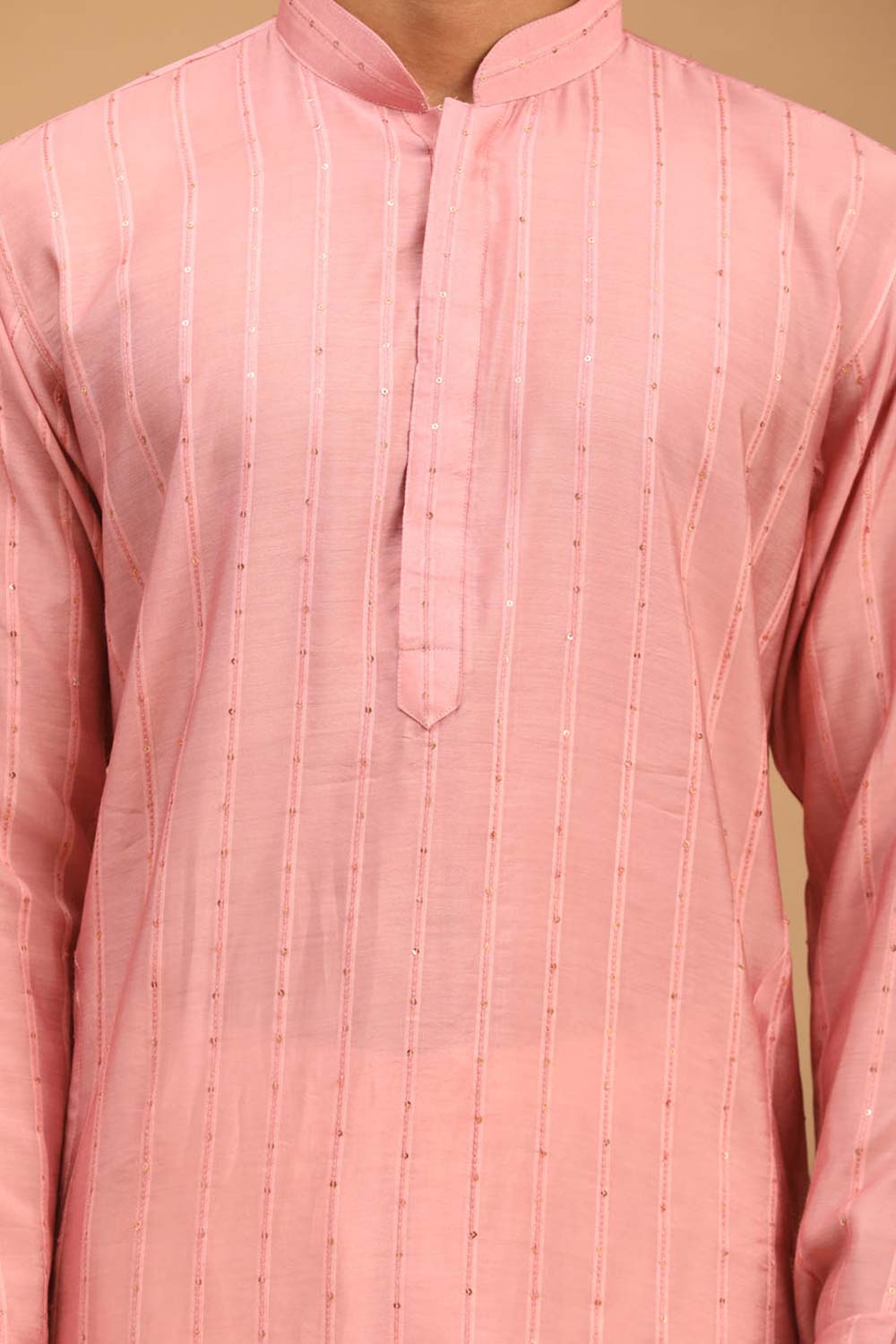 Buy Men's Purple And Cream Cotton Blend Sequin Emboridery Kurta Pajama Jacket Set Online - Side