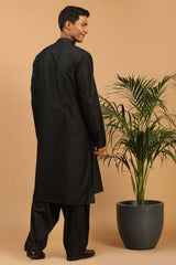 Buy Men's Black Viscose Solid Pathani Set Online - Front