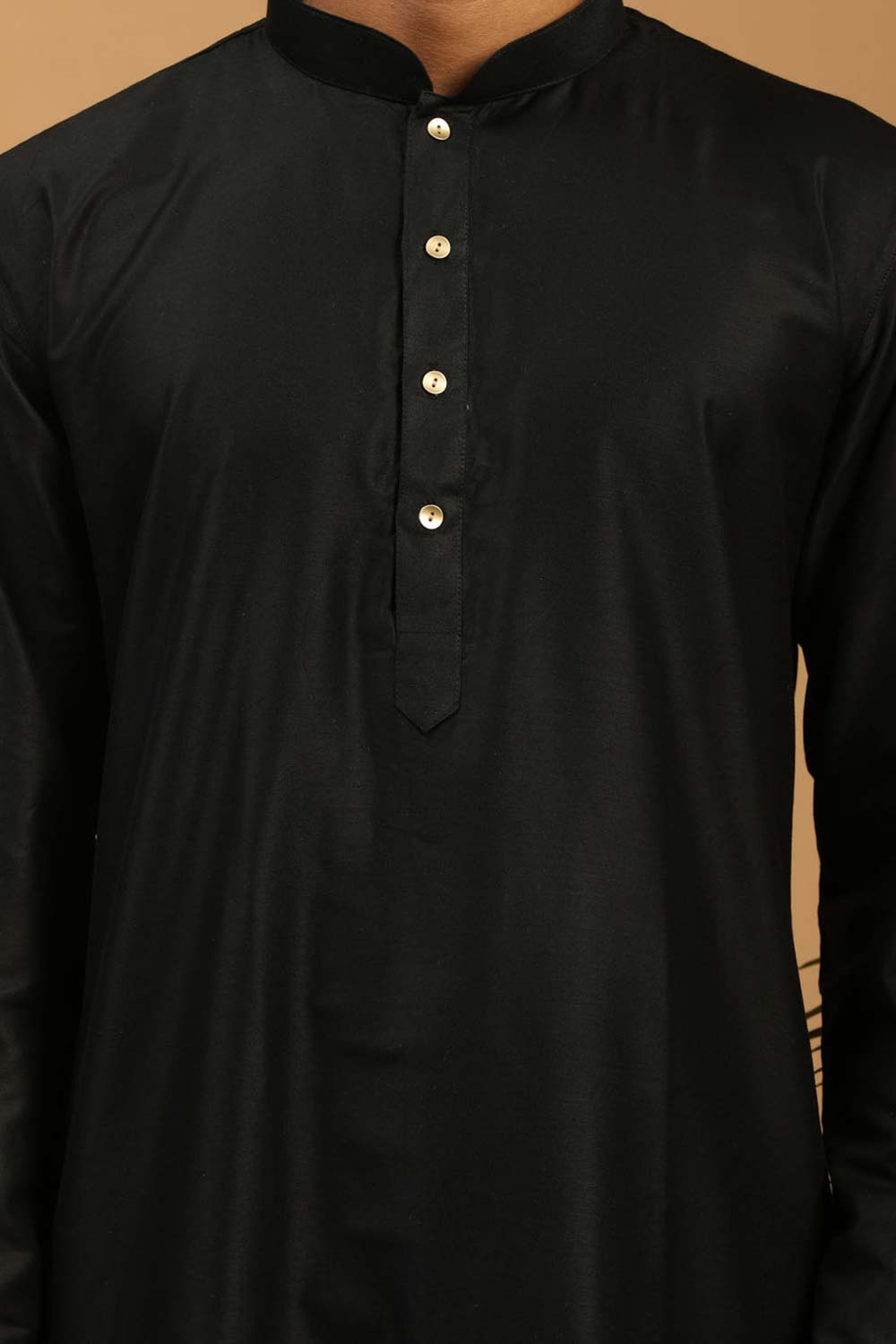 Buy Men's Black Viscose Solid Pathani Set Online - Side