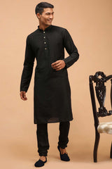 Buy Men's Black Viscose Solid Kurta Pajama Jacket Set Online