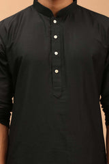 Buy Men's Black Viscose Solid Kurta Pajama Jacket Set Online - Side