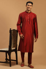 Buy Men's Maroon Viscose Solid Kurta Pajama Jacket Set Online