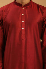 Buy Men's Maroon Viscose Solid Kurta Pajama Jacket Set Online - Side