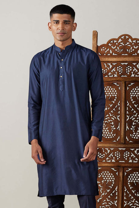 Men's Navy Blue Viscose Kurta