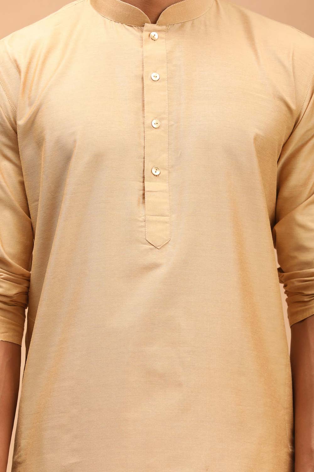 Buy Men's Rose Gold Viscose Solid Long Kurta Online - Side