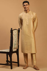 Buy Men's Rose Gold Viscose Solid Kurta Pajama Jacket Set Online