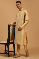 Buy Men's Rose Gold Viscose Solid Kurta Pajama Jacket Set Online - Back