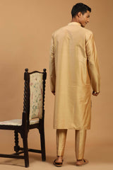 Buy Men's Rose Gold Viscose Solid Kurta Pajama Jacket Set Online - Front