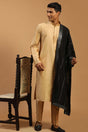 Buy Men's Rose Gold And Black Viscose Mirror Work Embroidered Kurta Pajama Jacket Set With Dupatta Online