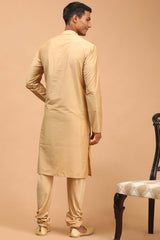 Buy Men's Rose Gold Viscose Solid Kurta Pajama Jacket Set Online - Front