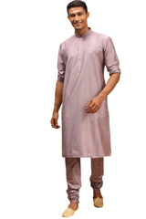 Buy Men's Steel Grey Viscose Solid Kurta Pajama Jacket Set Online - Zoom Out