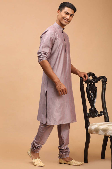 Buy Men's Steel Grey Viscose Solid Kurta Pajama Jacket Set Online - Back