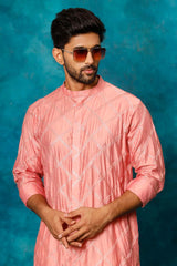 Men's Onion Pink Viscose Kurta Pyjama Set