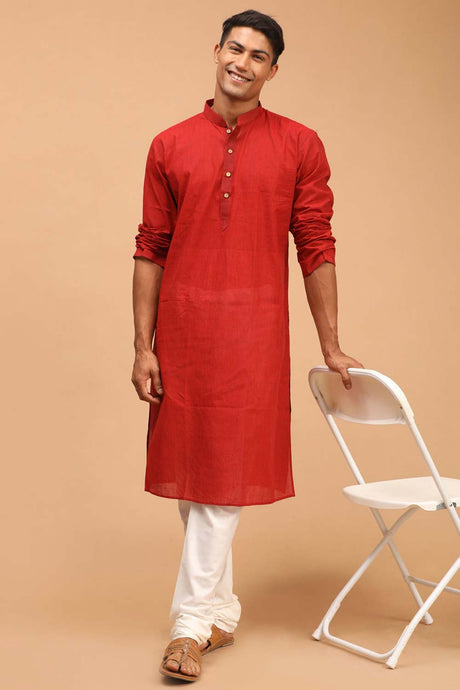 Buy Red Woven Design Kurta Pyjama Set Online