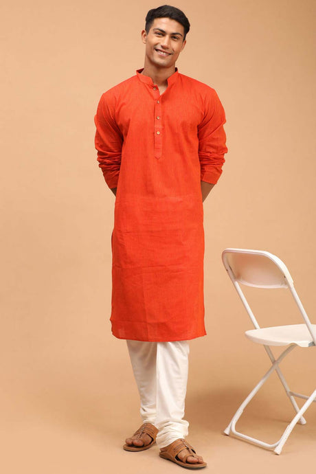 Buy Orange Woven Design Kurta Pyjama Set Online
