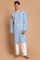 Buy Blue Digital Print Kurta Pyjama Set Online